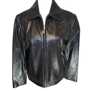 Ellen Tracy Genuine Soft Black Zip Up Leather Jacket Womens Style